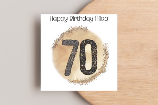 Personalised Black and Gold 70th Birthday Card
