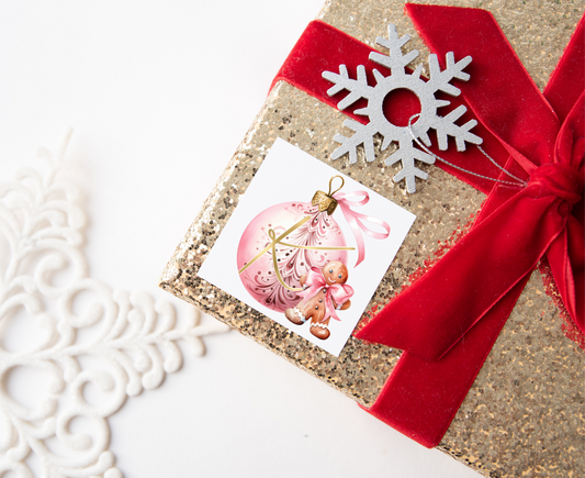 Pink Bauble Gingerbread Christmas Present Labels