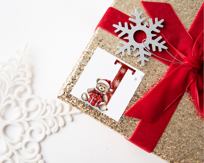Teddy Bear Initial Christmas Present Labels