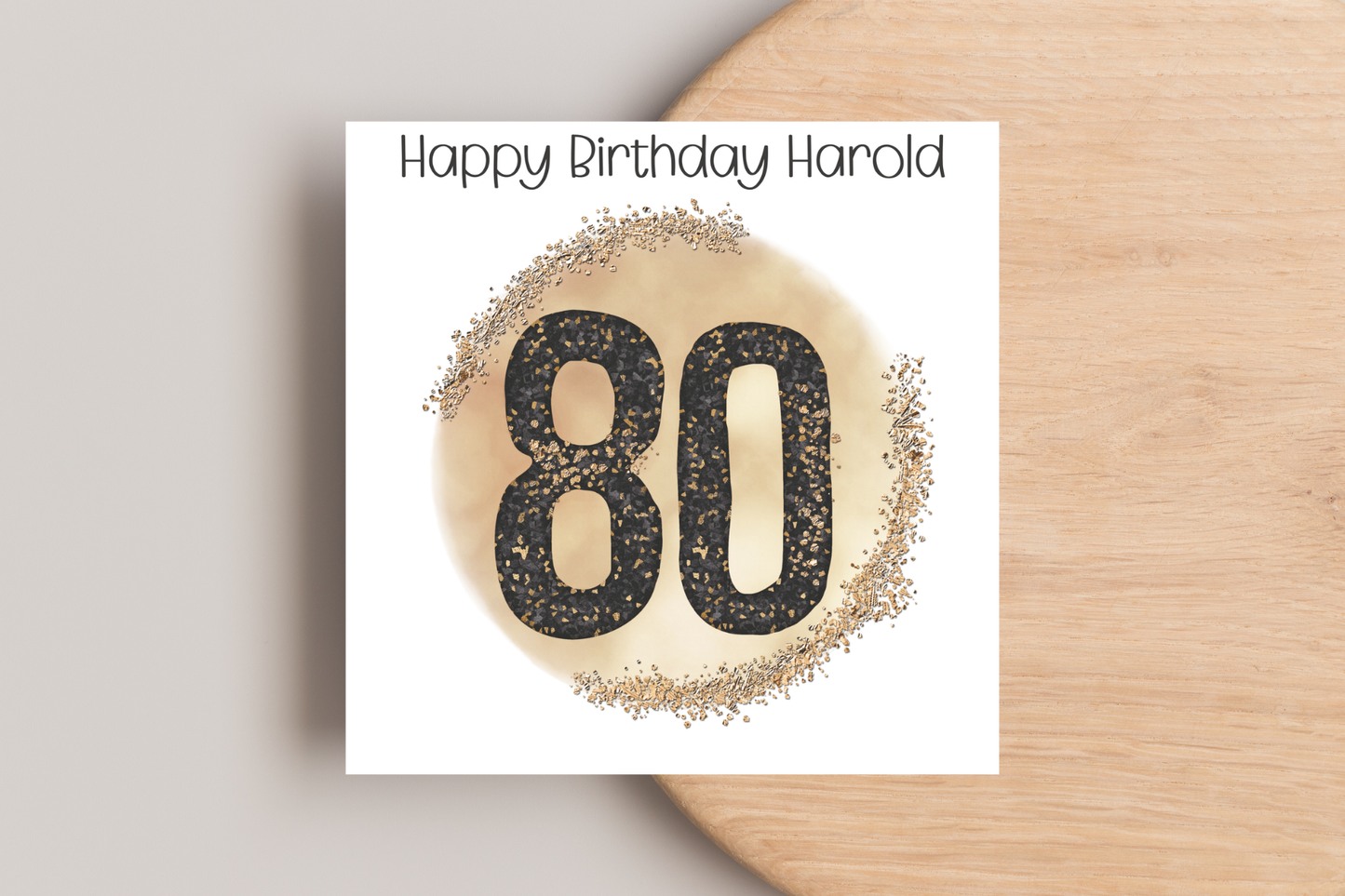 Personalised Black and Gold 80th Birthday Card
