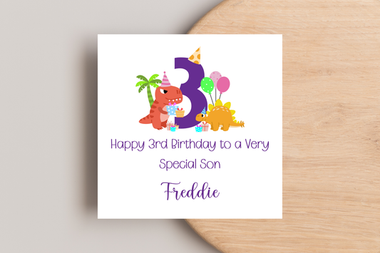 Personalised 3rd birthday Dinosaur card