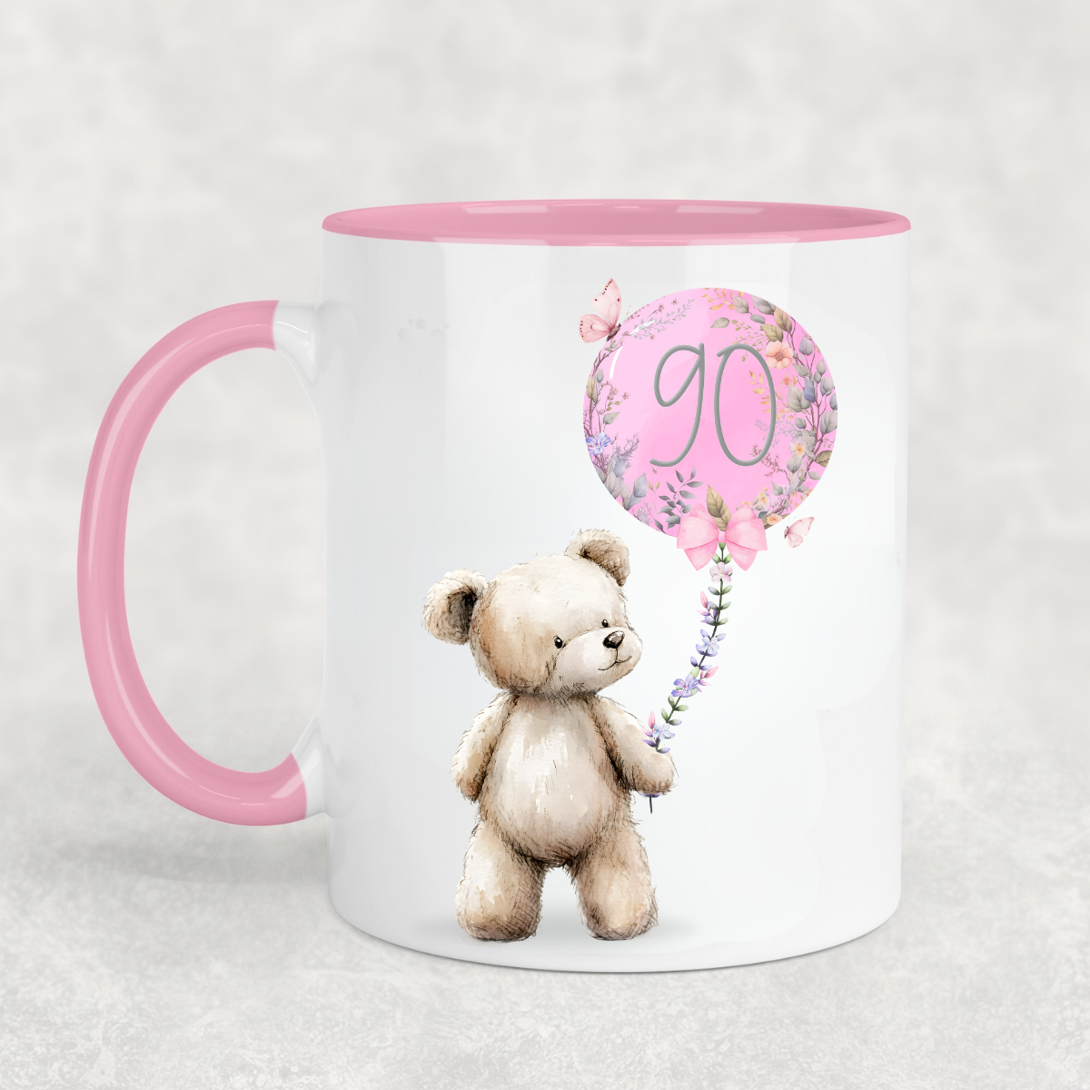 Cute Bear with Pink Birthday Balloon Pink Mug