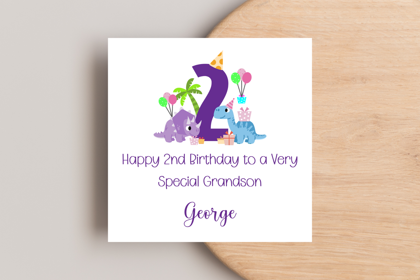 Personalised 2nd Birthday Dinosaur Card