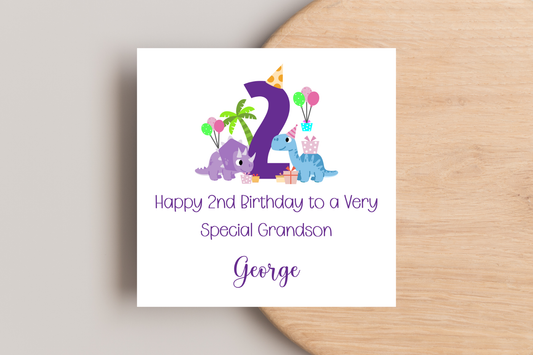 Personalised 2nd Birthday Dinosaur Card