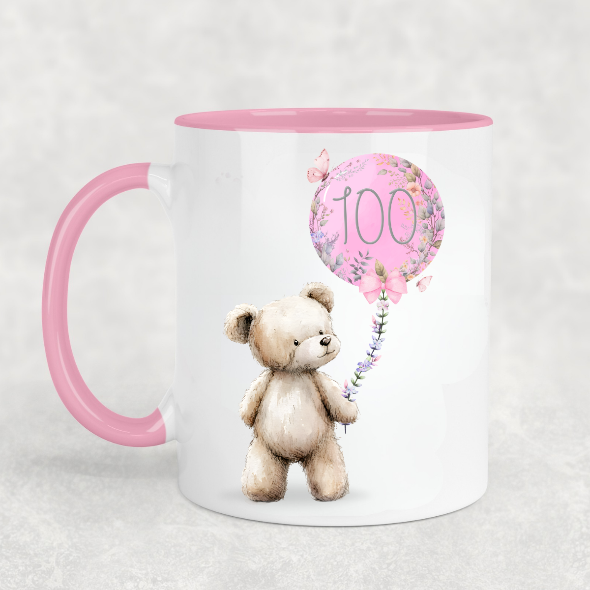 Cute Bear with Pink Birthday Balloon Pink Mug