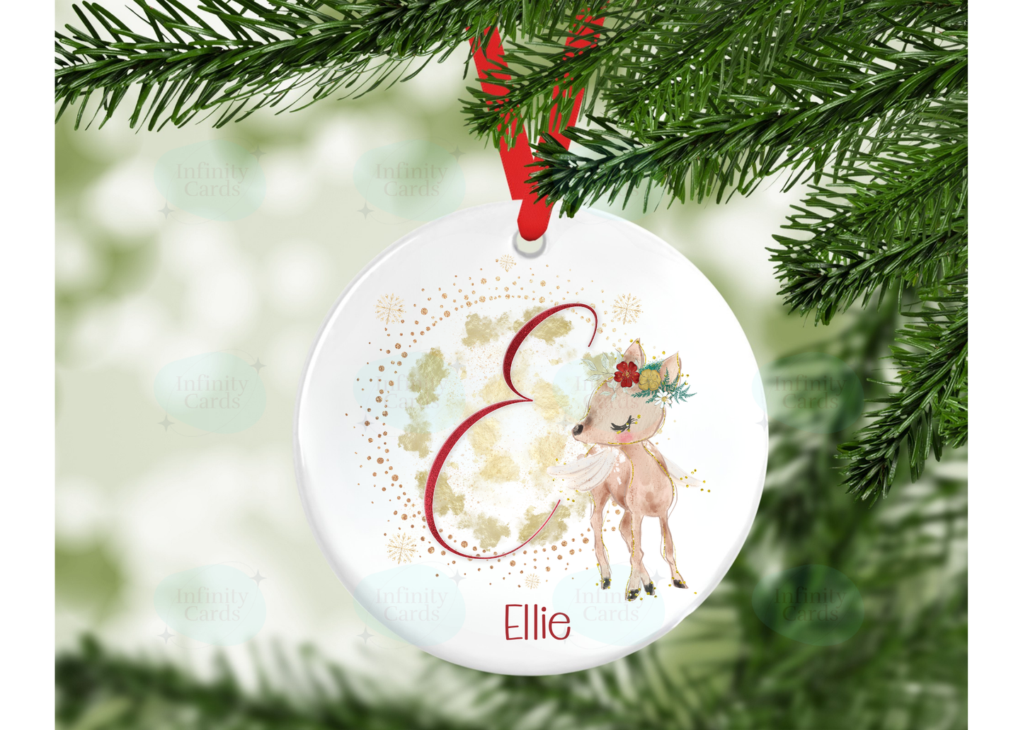 Personalised Gold Initial Reindeer Christmas Bauble