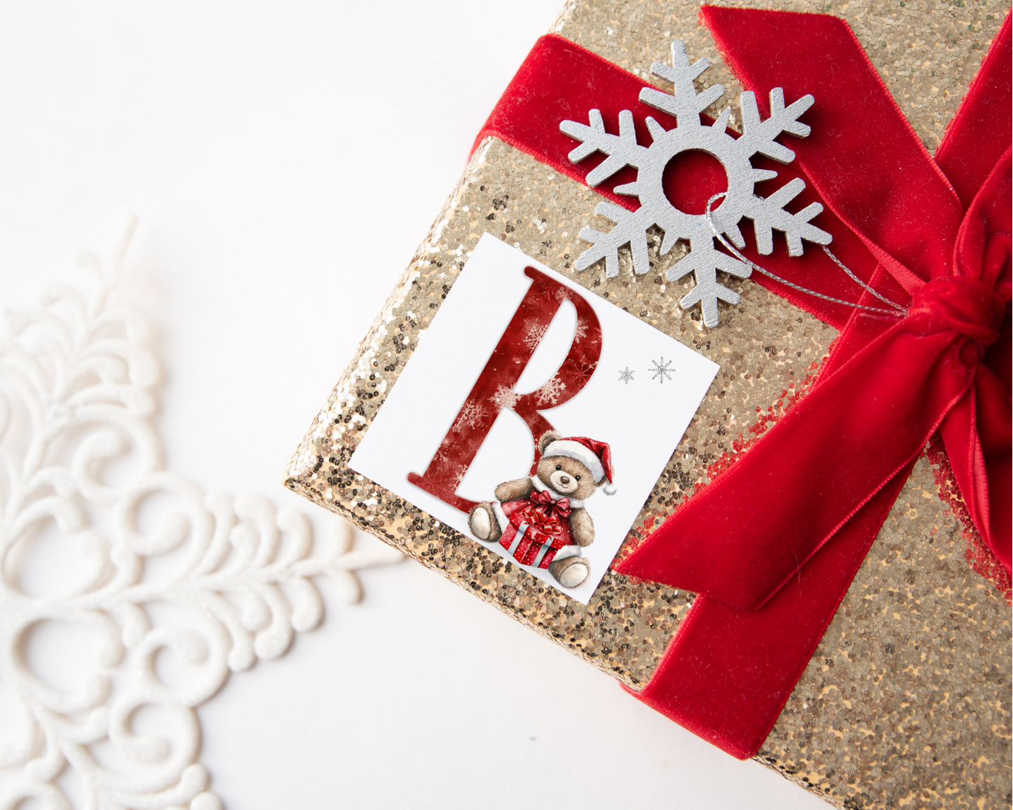 Teddy Bear Initial Christmas Present Labels