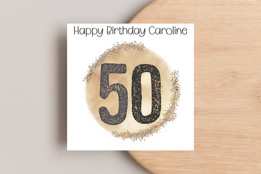 Personalised Black and Gold 50th Birthday Card