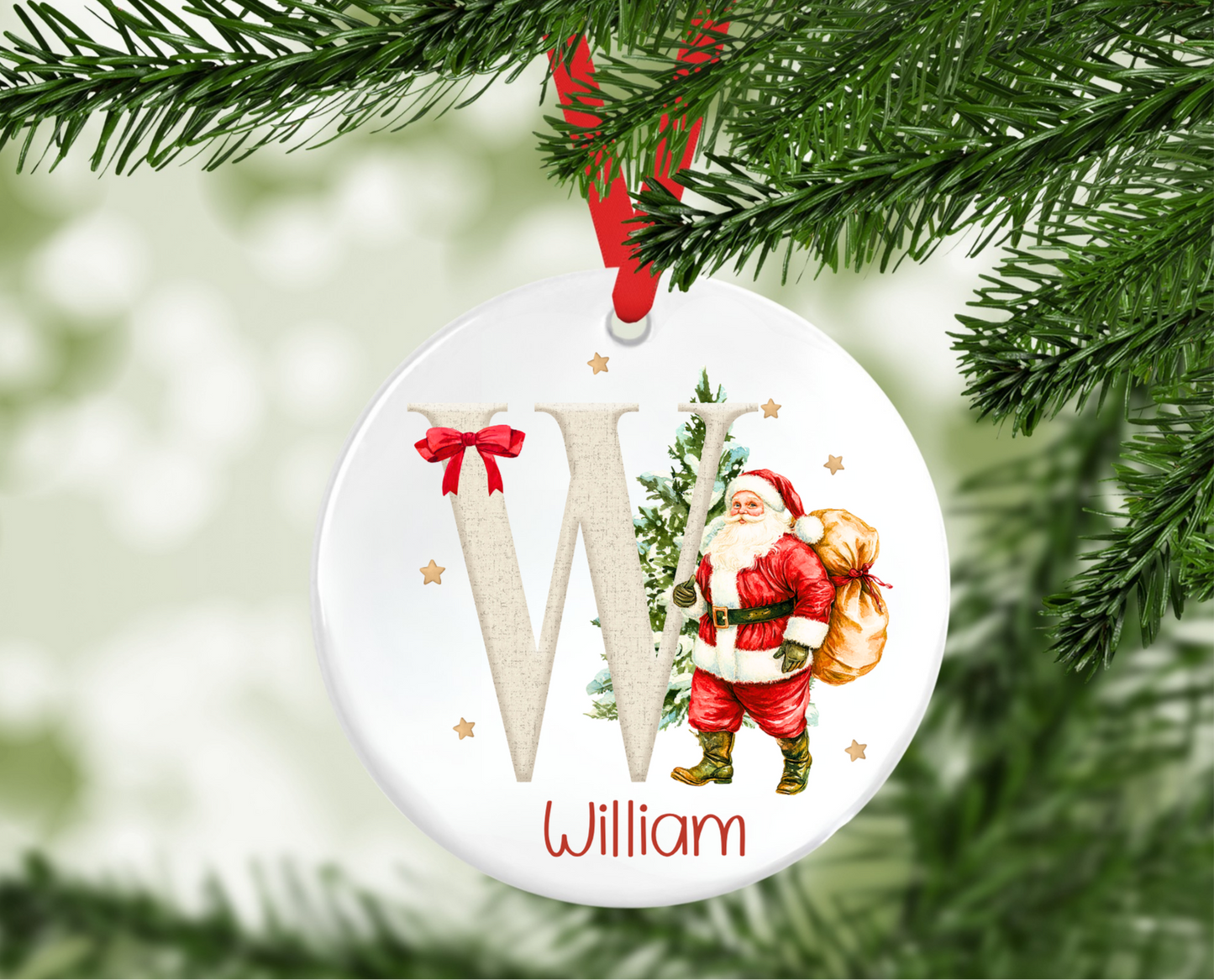 Personalised Initial Santa Christmas Bauble