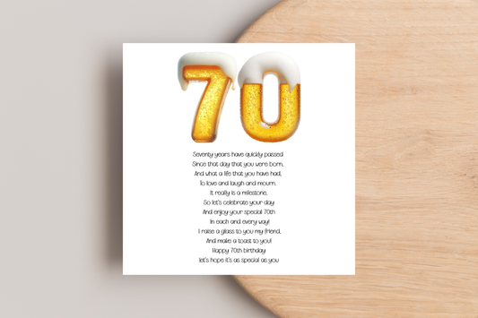 70th Beer Number Birthday Card for him