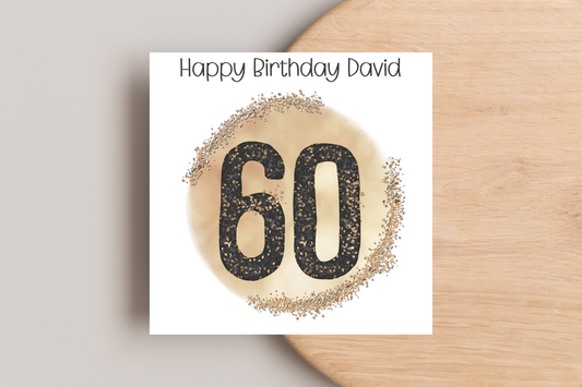Personalised Black and Gold 60th Birthday Card