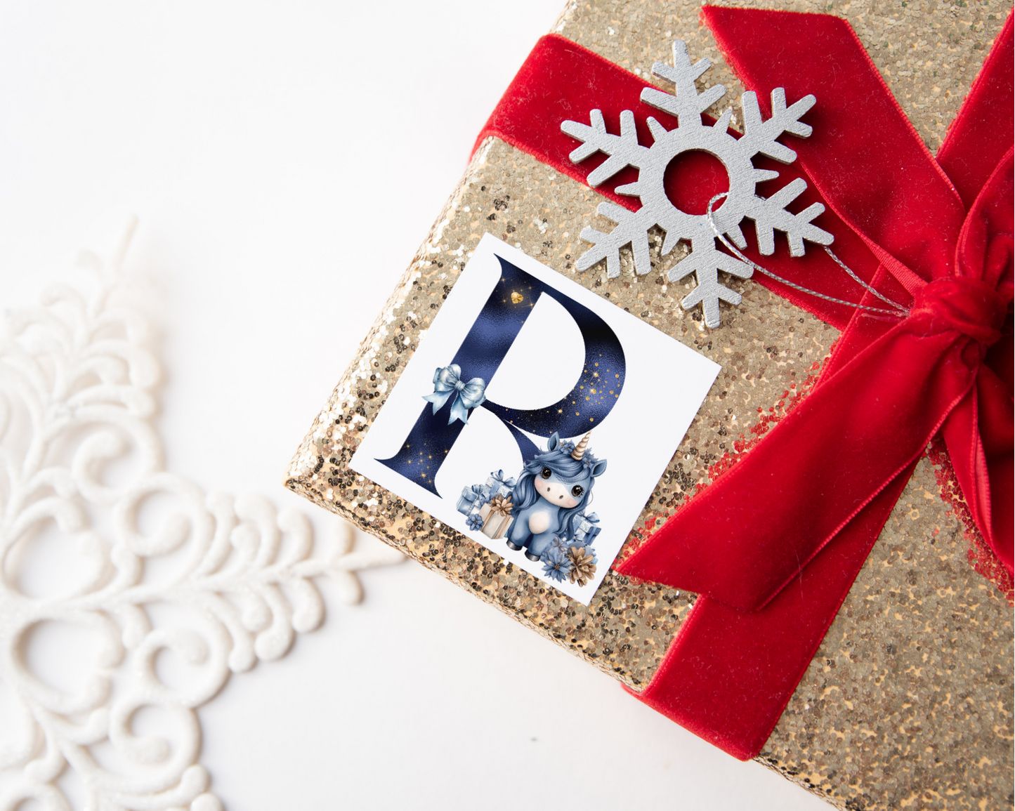 Personalised Unicorn Initial Christmas Present Labels