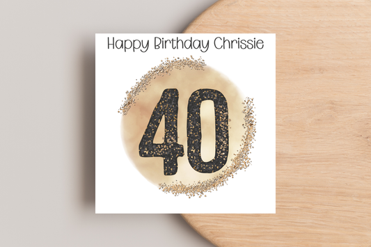 Personalised Black and Gold 40th Birthday Card