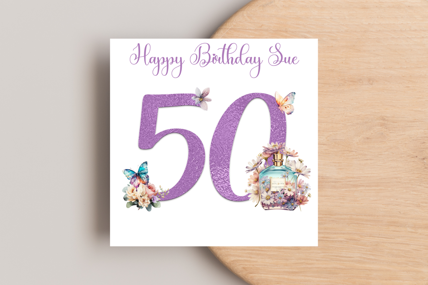 Personalised Purple Perfume Birthday Card