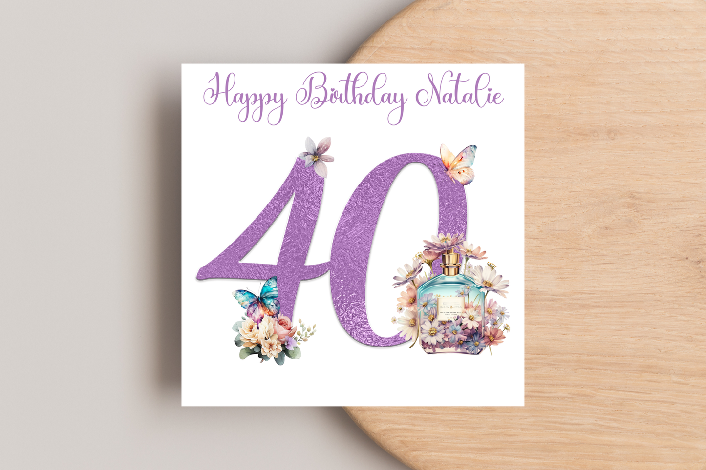 Personalised Purple Perfume Birthday Card