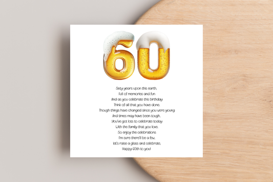 60th Beer Number Birthday Card for him