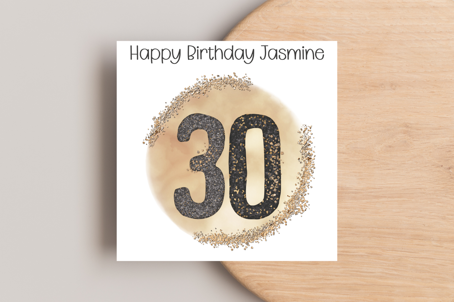Personalised Black and Gold 30th Birthday Card