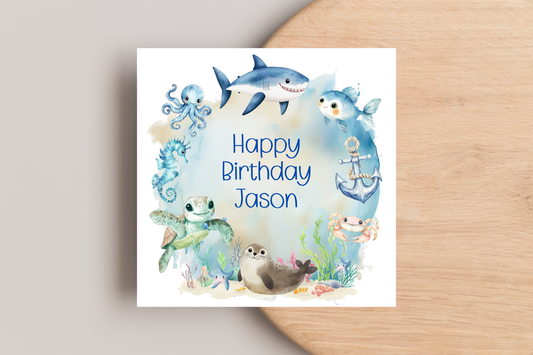 Personalised Under the Sea Wreath Birthday Card