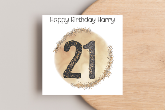 Personalised Black and Gold 21st Birthday Card