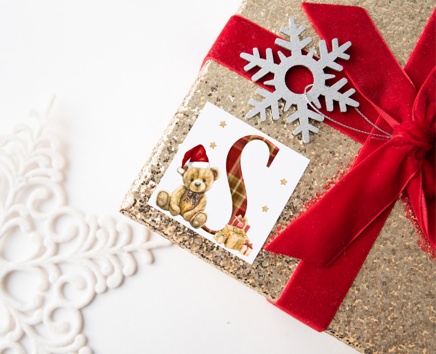 Teddy Bear Initial Christmas Present Labels