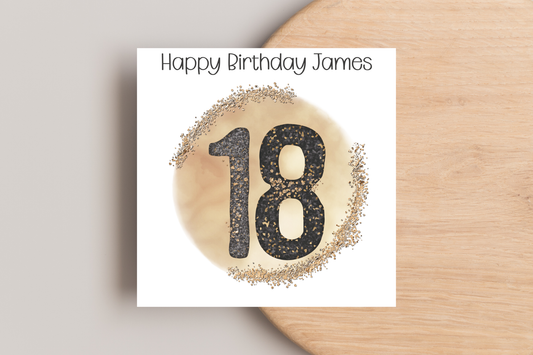 Personalised Black and Gold 18th Birthday Card