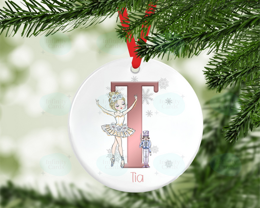 Personalised Ballerina Initial Christmas Bauble