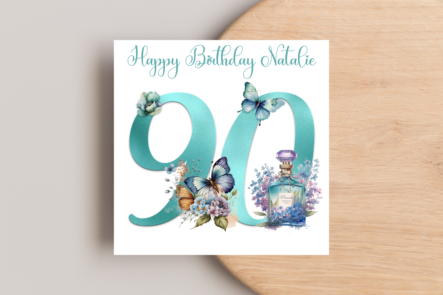 Personalised Teal Perfume Birthday Card