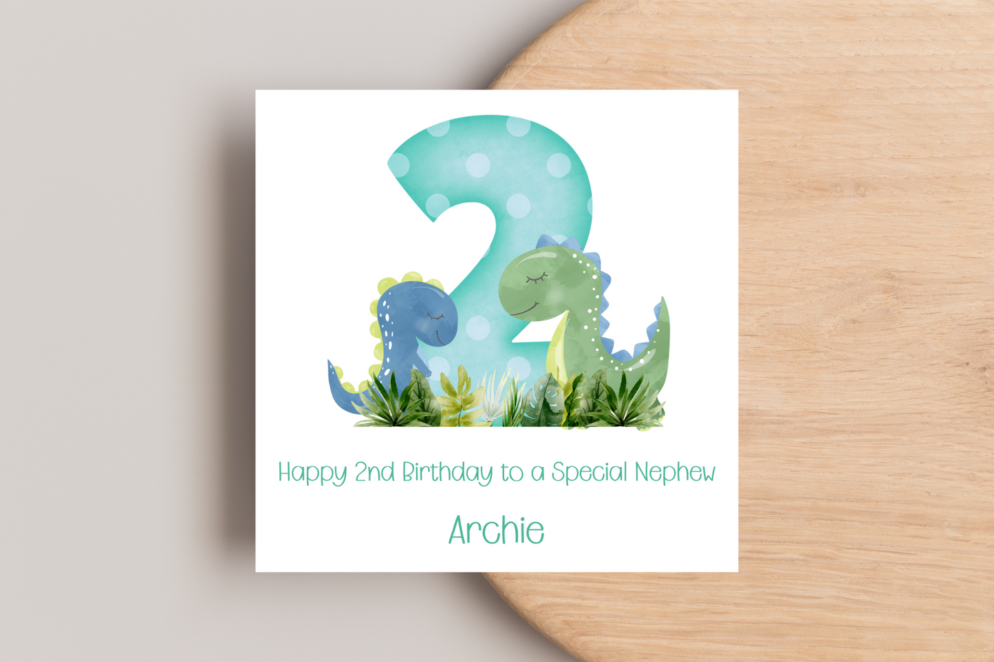 Personalised Dinosaur 2nd Birthday Card