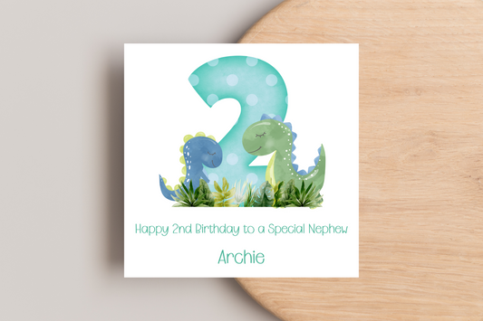 Personalised Dinosaur 2nd Birthday Card