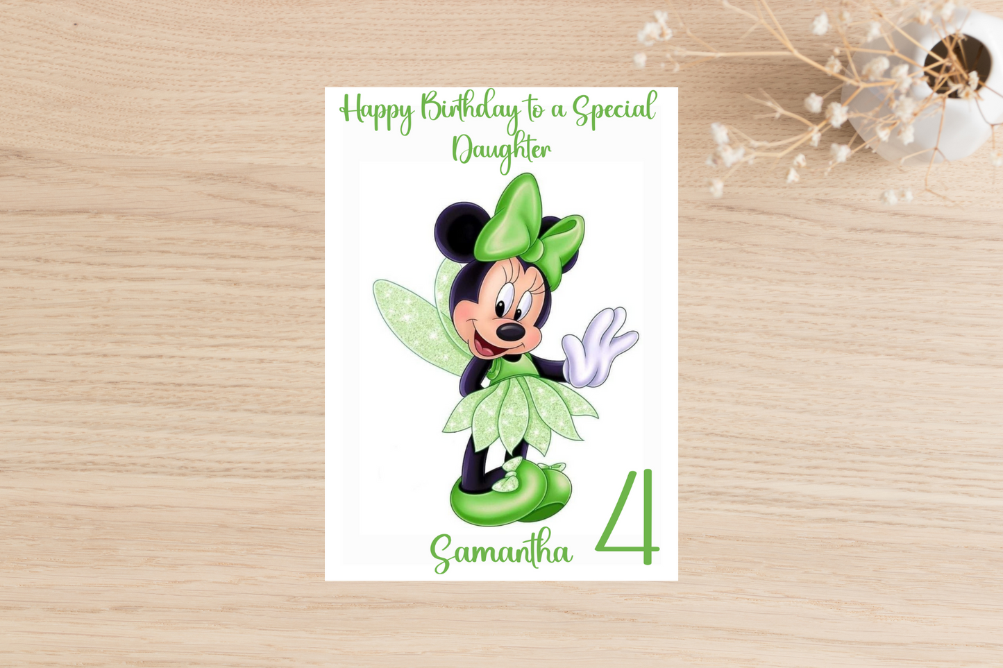 Adorable Minnie Mouse Birthday Card - Personalised with Name, Age, and Relation.