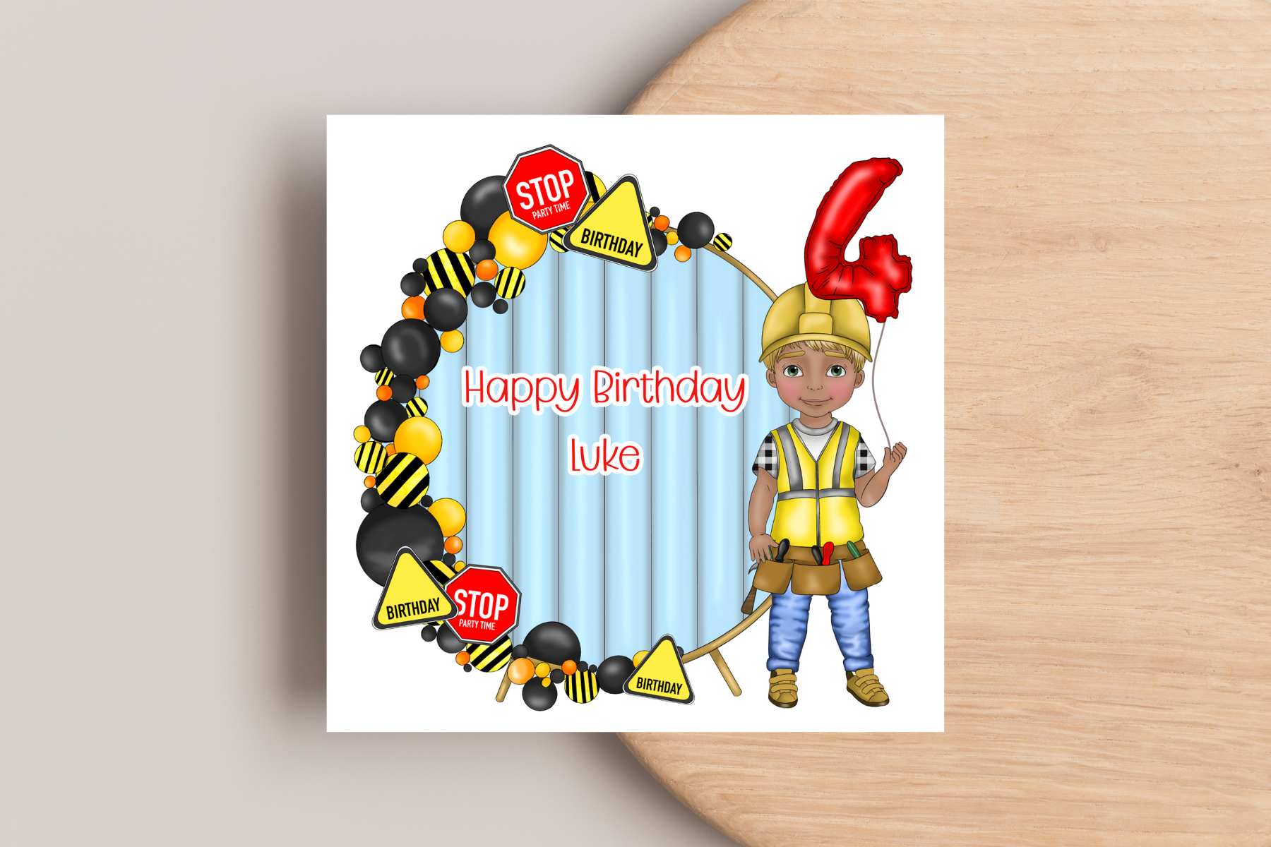 Builder Theme Boy Birthday Card - Personalised Party Fun!