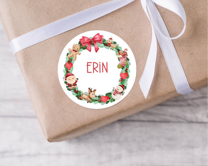 Personalised Santa Wreath Christmas Present Labels