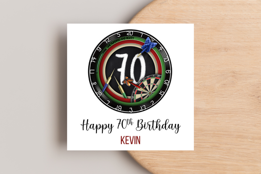 Personalised Darts 70th Birthday Card