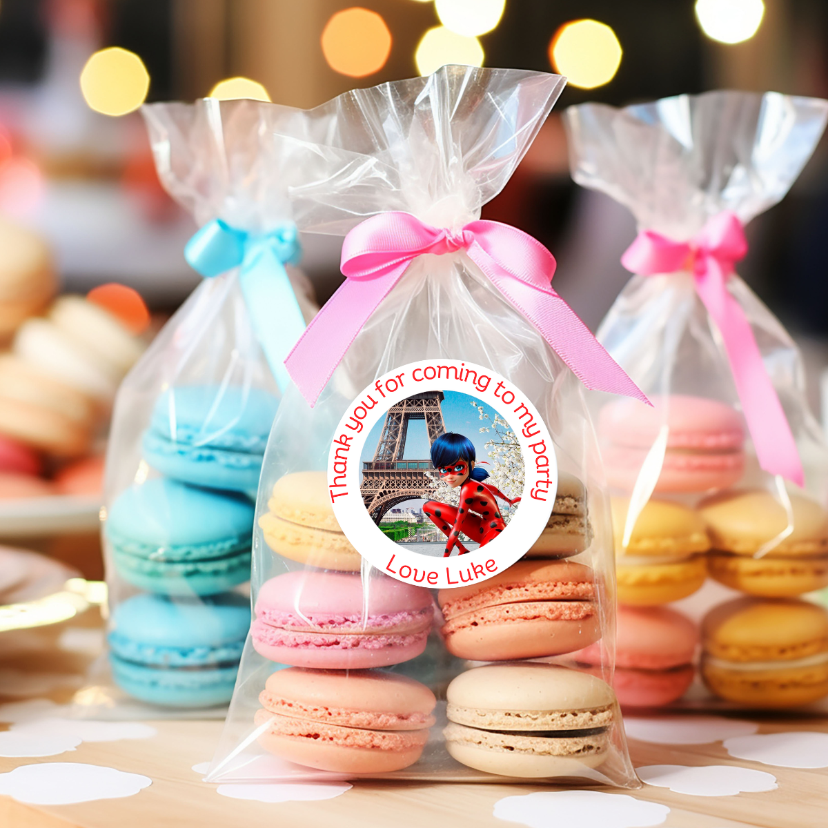 24 X Miraculous Ladybug Thank You For Coming To My Party Stickers