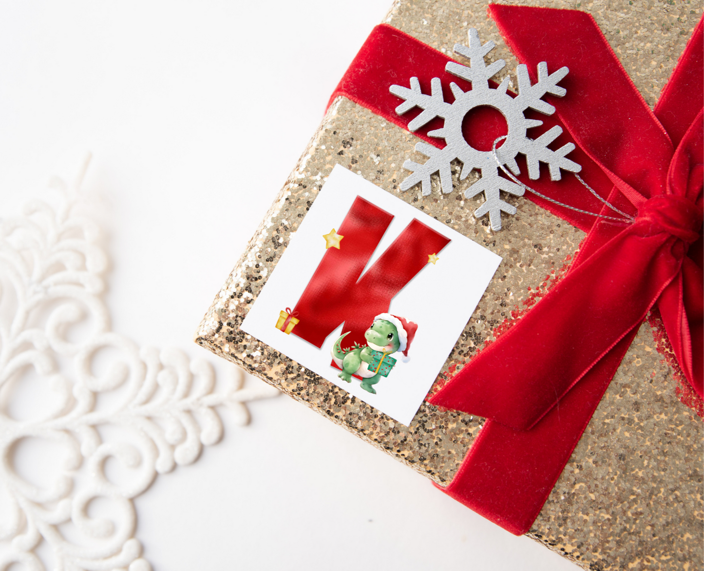 Personalised Initial Dinosaur Christmas Present Labels