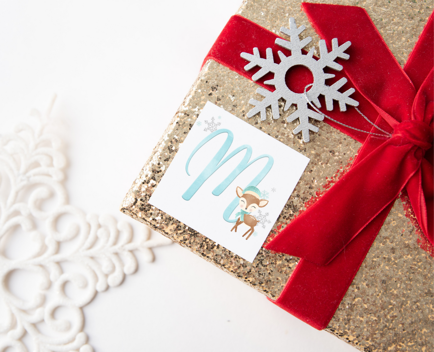 Blue Initial Reindeer Christmas Present Labels