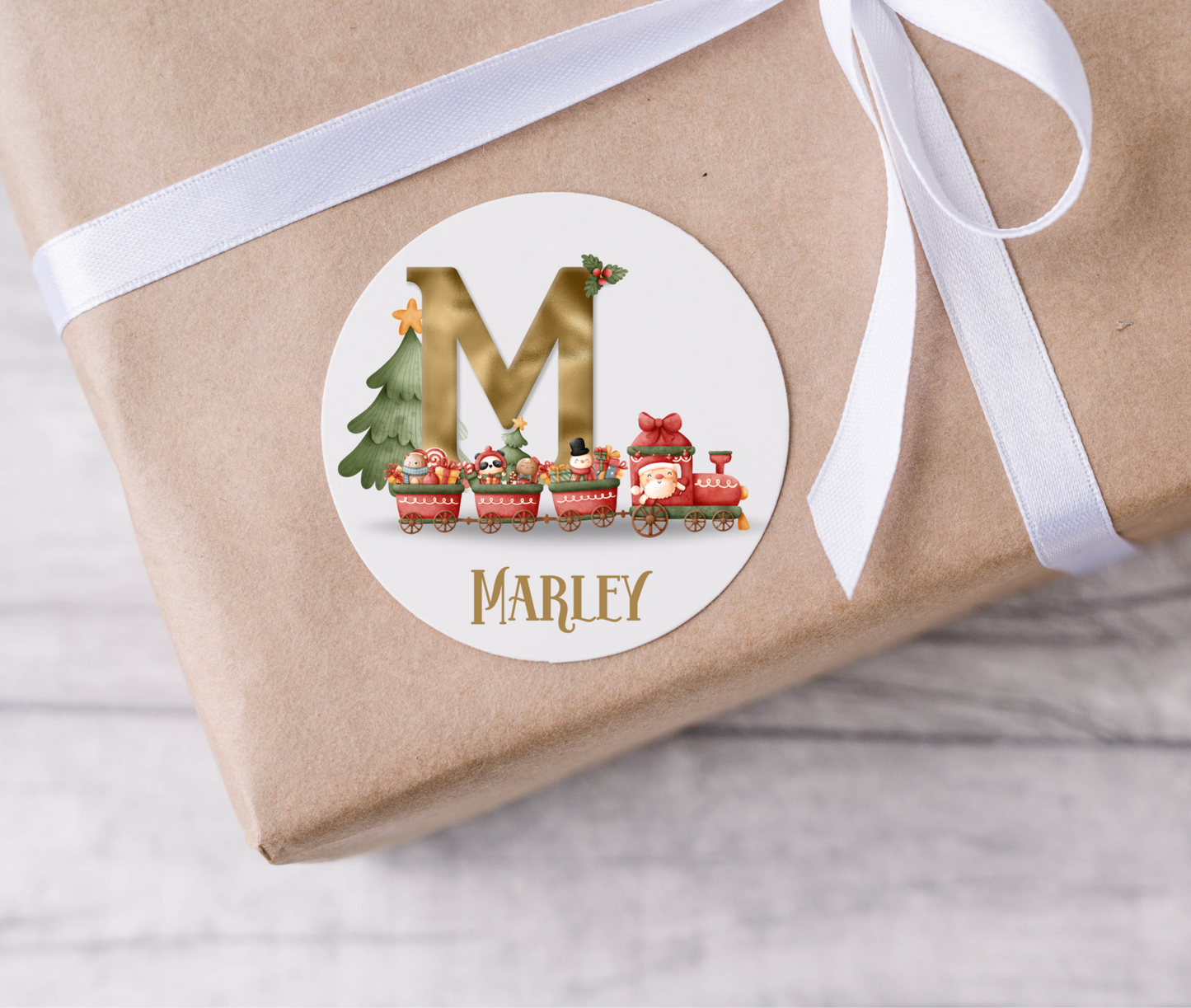 Personalised Initial Christmas Train Christmas Present Labels