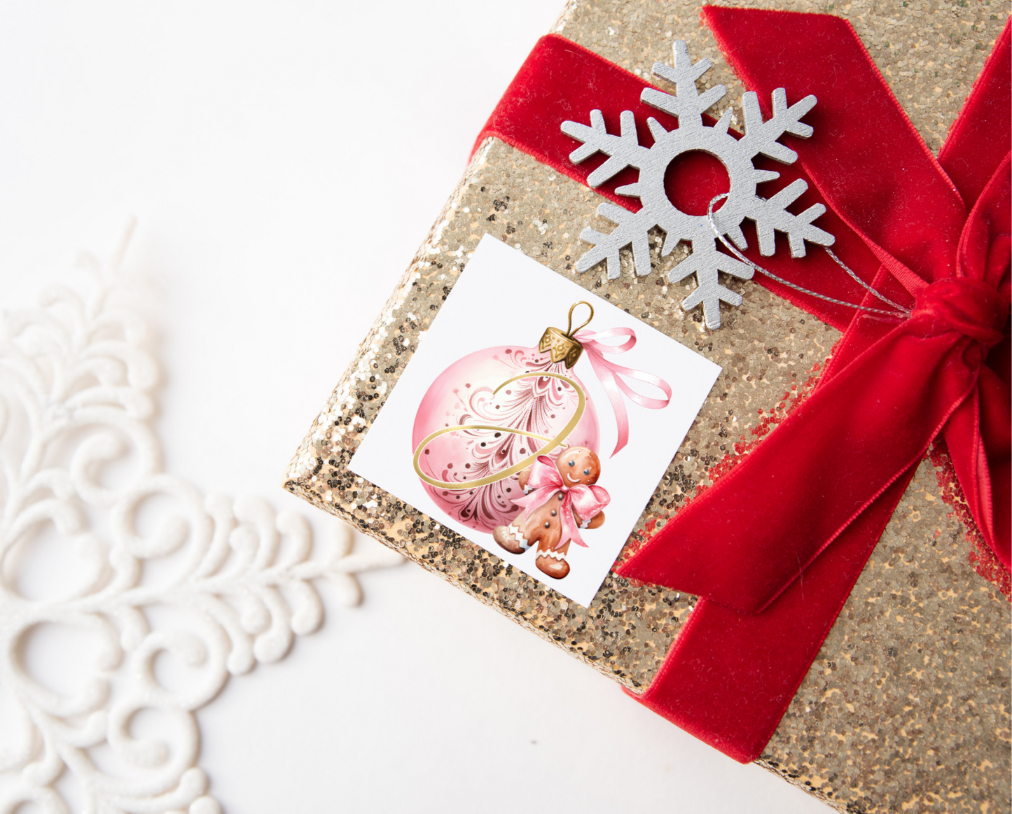 Pink Bauble Gingerbread Christmas Present Labels