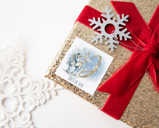 Personalised Initial Unicorn Christmas Present Labels