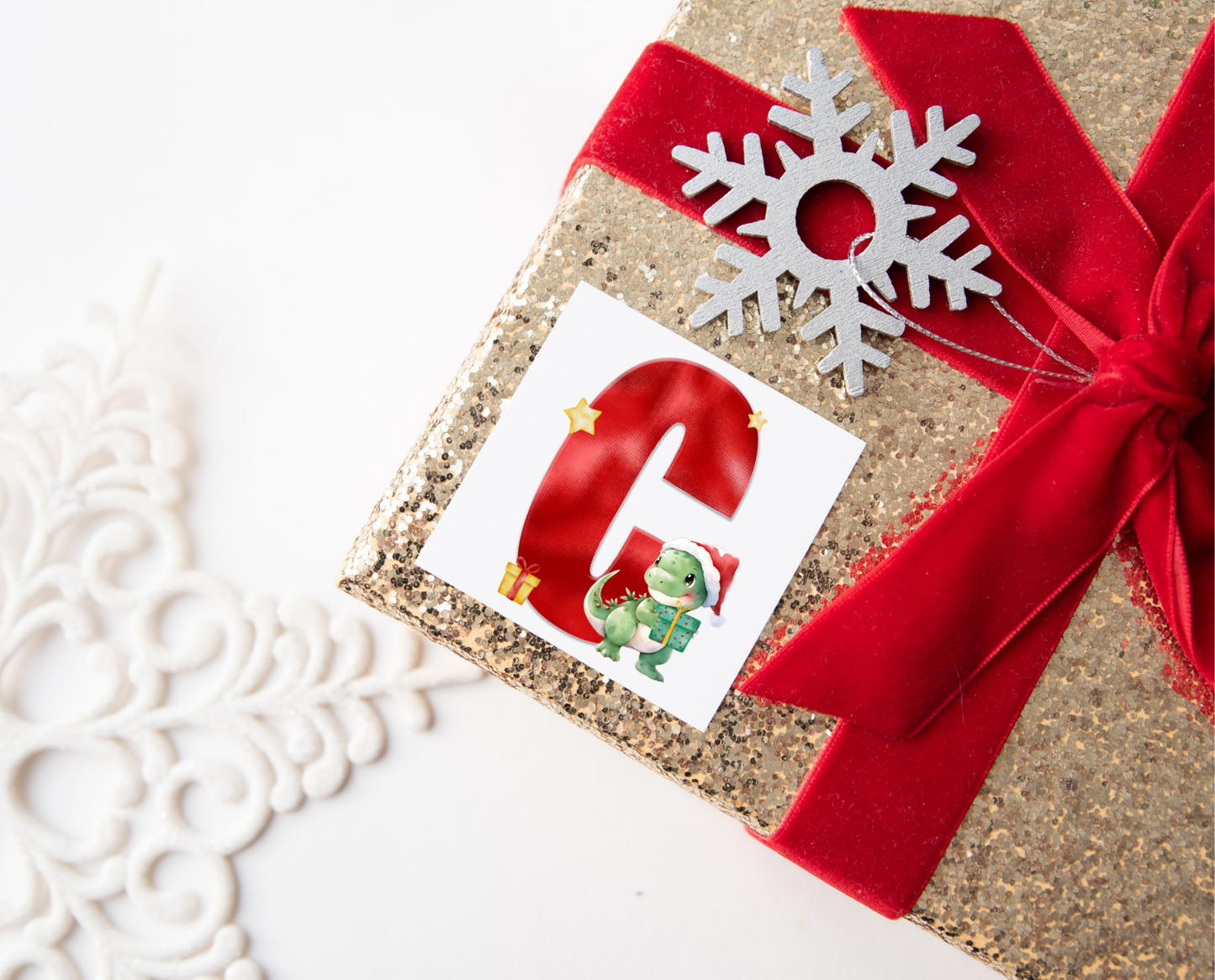 Personalised Initial Dinosaur Christmas Present Labels