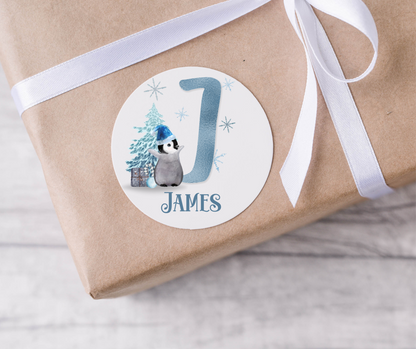 Personalised Initial Penguin Christmas Present Labels
