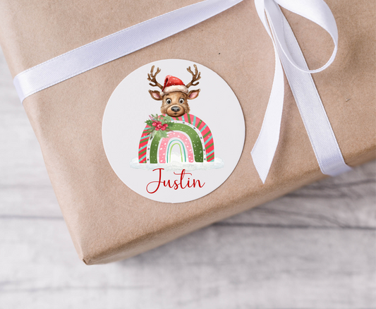 Personalised Christmas Rainbow with Reindeer Christmas Present Labels