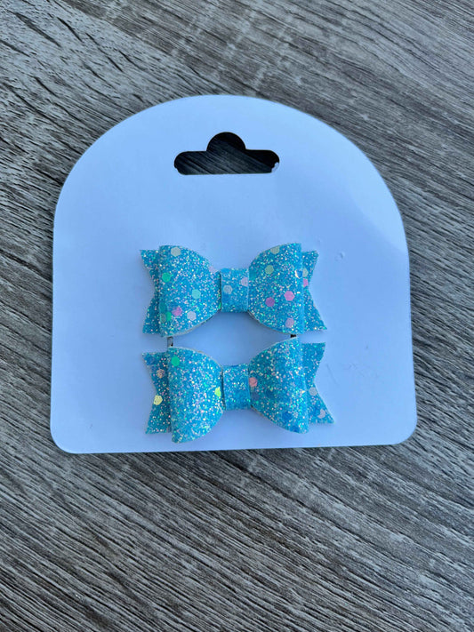 Blue Glittery Girls pigtail Hair Bows