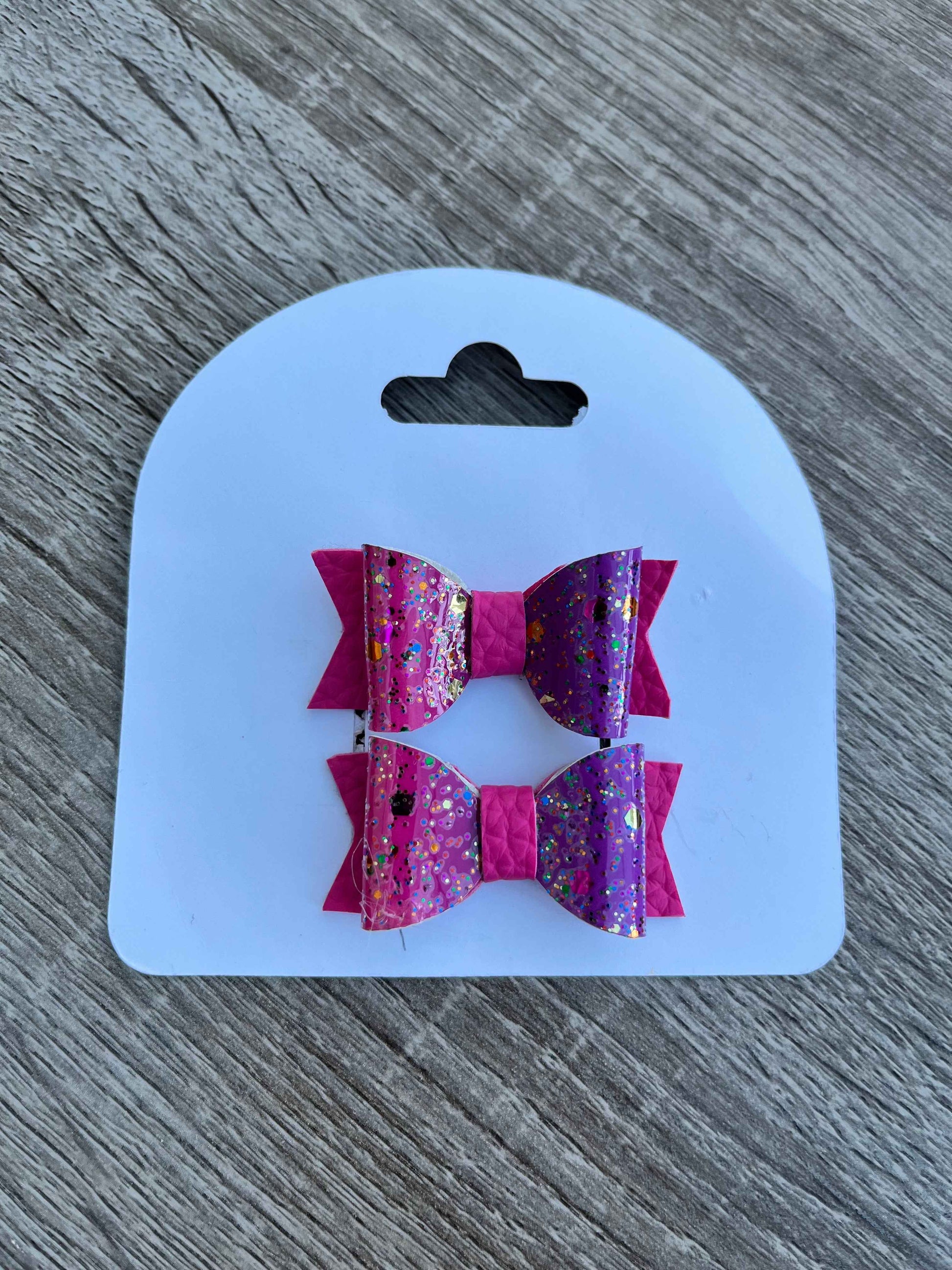 Pink and Purple Glittery Effect Girls pigtail Hair Bows