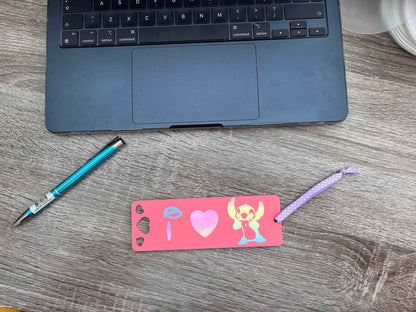 Personalised Stitch Bookmark I Love Stitch Acrylic Bookmark. Raspberry Colour