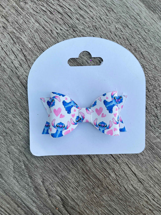 Stitch White, pink and blue Girls Hair Bow