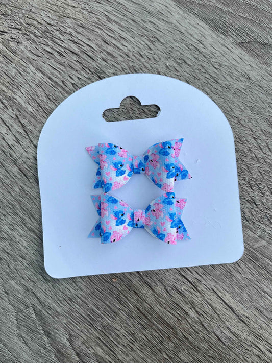 Stitch and Angel design Girls pigtail Hair Bows