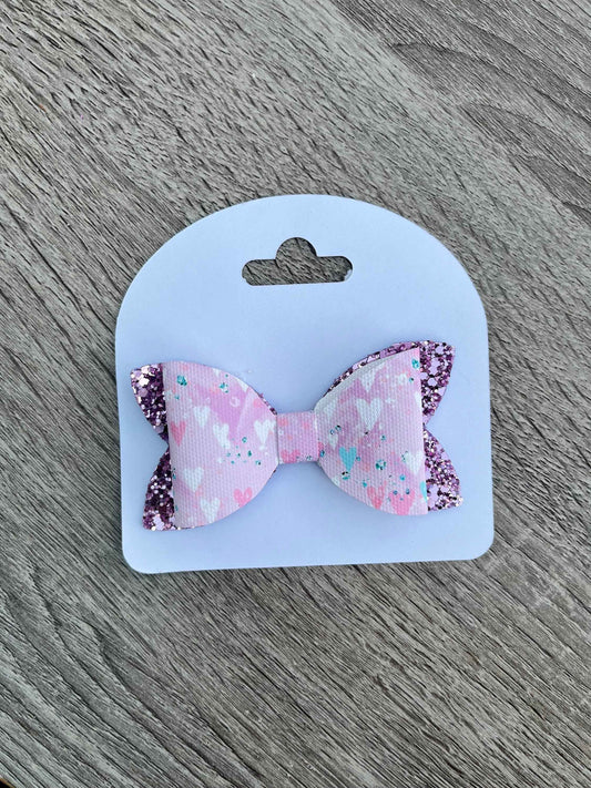 Glittery Valentines Day Bow Girls Hair Bow