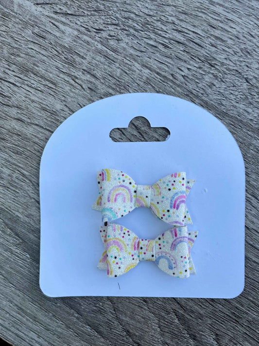 Glittery Rainbows Girls pigtail Hair Bows